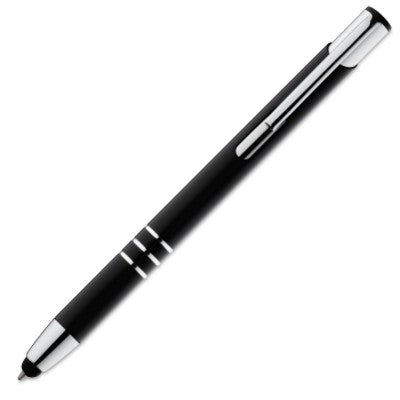 Branded Promotional ALUMINIUM METAL PUSH BALL PEN in Black Pen From Concept Incentives.