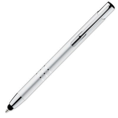 Branded Promotional ALUMINIUM METAL PUSH BALL PEN in Matt Silver Pen From Concept Incentives.