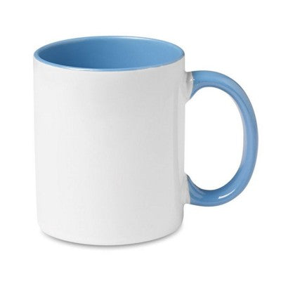 Branded Promotional CERAMIC POTTERY MUG in White and Blue Mug From Concept Incentives.