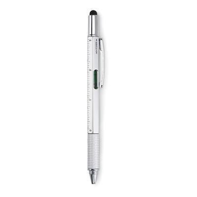 Branded Promotional LEVEL PEN with Ruler & Stylus in Matt Silver Pen From Concept Incentives.