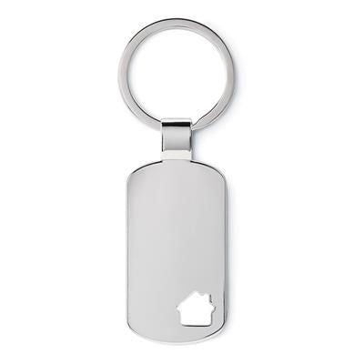 Branded Promotional SQUARE HOUSE KEYRING in Matt Silver Keyring From Concept Incentives.