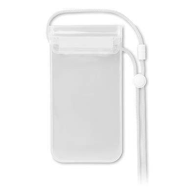 Branded Promotional MOBILE WATERPROOF POUCH in Clear Transparent White Mobile Phone Case From Concept Incentives.