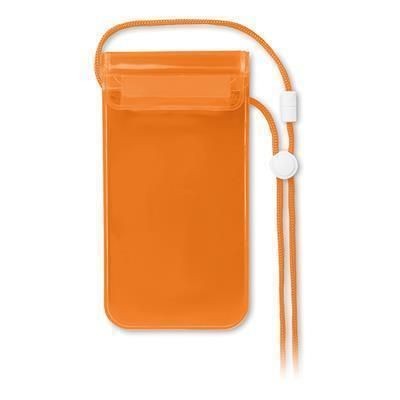 Branded Promotional MOBILE WATERPROOF POUCH in Clear Transparent Orange Mobile Phone Case From Concept Incentives.