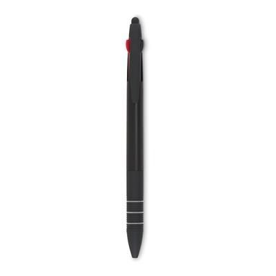 Branded Promotional 3 COLOUR INK PEN with Stylus in Black Pen From Concept Incentives.