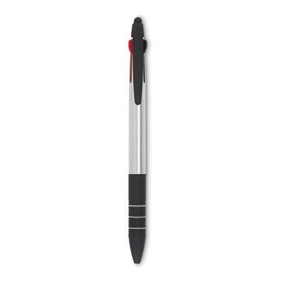 Branded Promotional 3 COLOUR INK PEN with Stylus in Silver Pen From Concept Incentives.