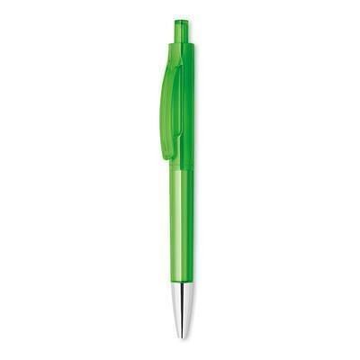 Branded Promotional PLASTIC PEN with Shiny Tip in Clear Transparent Green Pen From Concept Incentives.