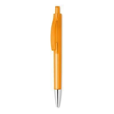 Branded Promotional PLASTIC PEN with Shiny Tip in Clear Transparent Orange Pen From Concept Incentives.