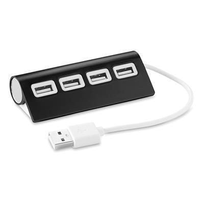 Branded Promotional ALUHUB 4 PORT USB in Black Aluminium Metal Hub Port From Concept Incentives.