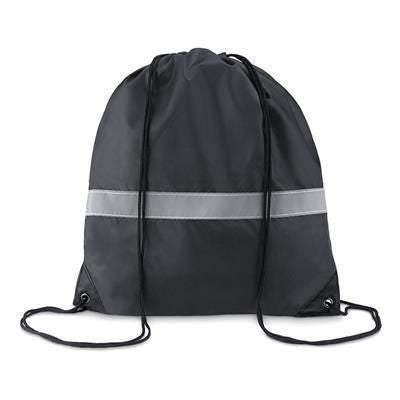 Branded Promotional STRIPE DRAWSTRING BAG in 190t Polyester with Reflective Stripe in Black Bag From Concept Incentives.