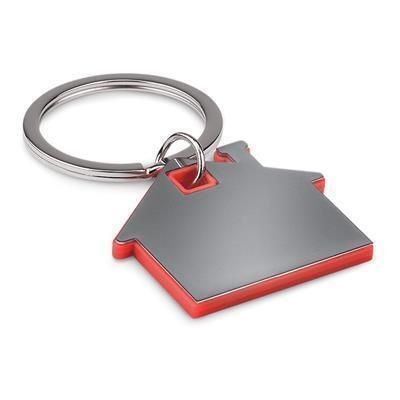 Branded Promotional IMBA HOUSE SHAPE STAINLESS STEEL METAL AND ABS PLASTIC KEYRING in Red Keyring From Concept Incentives.