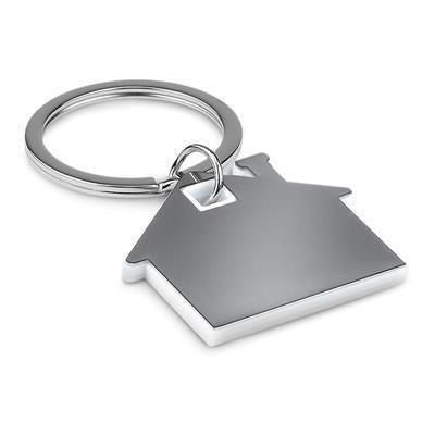 Branded Promotional IMBA HOUSE SHAPE STAINLESS STEEL METAL AND ABS PLASTIC KEYRING in White Keyring From Concept Incentives.