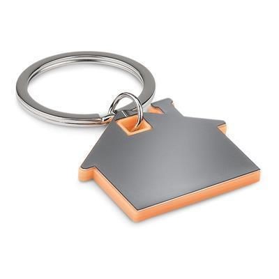 Branded Promotional IMBA HOUSE SHAPE STAINLESS STEEL METAL AND ABS PLASTIC KEYRING in Orange Keyring From Concept Incentives.