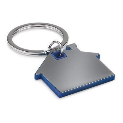 Branded Promotional IMBA HOUSE SHAPE STAINLESS STEEL METAL AND ABS PLASTIC KEYRING in Royal Blue Keyring From Concept Incentives.