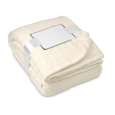 Branded Promotional LUXURY CABLE KNITTED PICNIC BLANKET in Acrylic with Sherpa Lining Blanket From Concept Incentives.