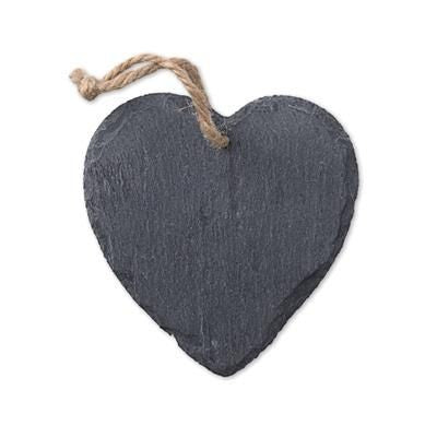 Branded Promotional SLATE HEART SHAPE DECORATION with Cord Hanger Decoration From Concept Incentives.