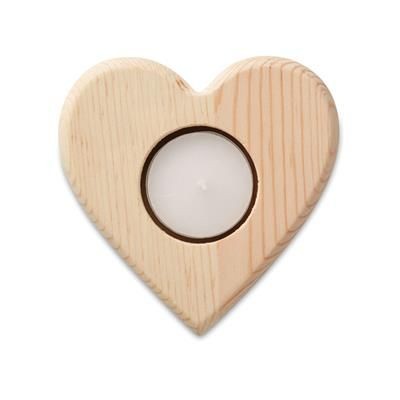 Branded Promotional HEART SHAPE WOOD TEA LIGHT CANDLE HOLDER Candle Holder From Concept Incentives.