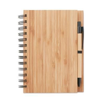 Branded Promotional A5 BAMBOO COVER NOTE BOOK with 70 Lined Recycled Paper Pages Jotter From Concept Incentives.