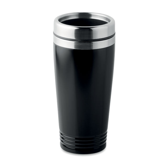 Branded Promotional DOUBLE WALL STAINLESS STEEL METAL TRAVEL CUP with Black Pp Lid Travel Mug From Concept Incentives.