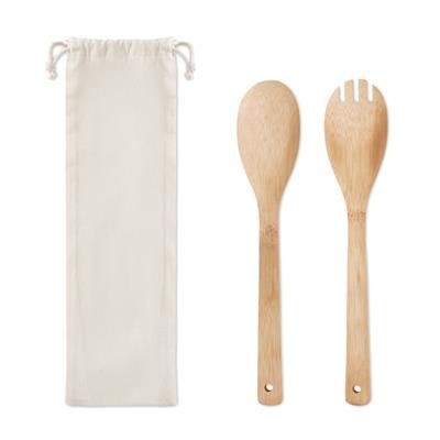 Branded Promotional SET OF BAMBOO SALAD UTENSILS Kitchen Utensil From Concept Incentives.