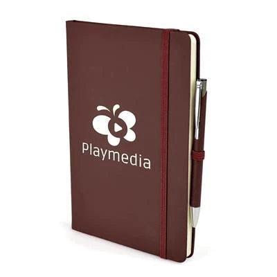Branded Promotional 2-IN-1 A5 MOLE NOTEBOOK & PEN in Burgundy Jotter From Concept Incentives.