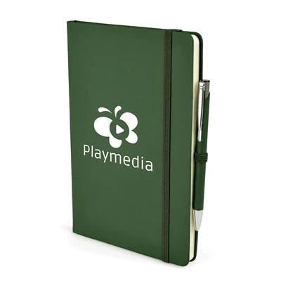 Branded Promotional 2-IN-1 A5 MOLE NOTEBOOK & PEN in Dark Green Jotter From Concept Incentives.