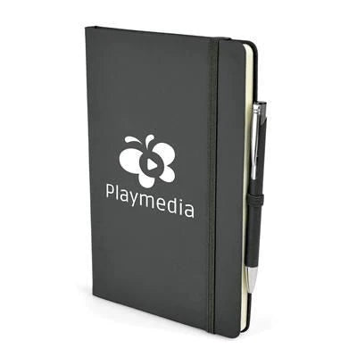 Branded Promotional 2-IN-1 A5 MOLE NOTEBOOK & PEN in Dark Grey Jotter From Concept Incentives.