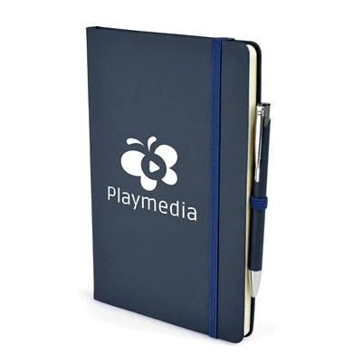 Branded Promotional 2-IN-1 A5 MOLE NOTEBOOK & PEN in Navy Blue Jotter From Concept Incentives.
