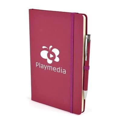 Branded Promotional 2-IN-1 A5 MOLE NOTEBOOK & PEN in Pink Jotter From Concept Incentives.