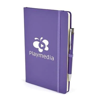 Branded Promotional 2-IN-1 A5 MOLE NOTEBOOK & PEN in Purple Jotter From Concept Incentives.