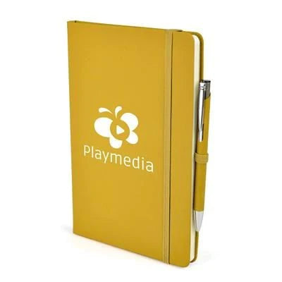 Branded Promotional 2-IN-1 A5 MOLE NOTEBOOK & PEN in Yellow Jotter From Concept Incentives.