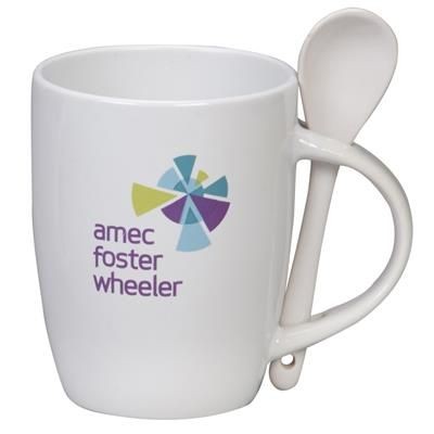 Branded Promotional MUG & SPOON CERAMIC POTTERY MUG in White Mug From Concept Incentives.