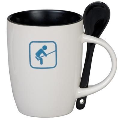 Branded Promotional MUG & SPOON CERAMIC POTTERY MUG in White & Blue Mug From Concept Incentives.