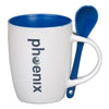 Branded Promotional MUG & SPOON CERAMIC POTTERY MUG in White & Reflex Blue Mug From Concept Incentives.