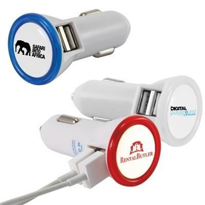 Branded Promotional DUAL PORT LED USB CAR CHARGER Keyring From Concept Incentives.