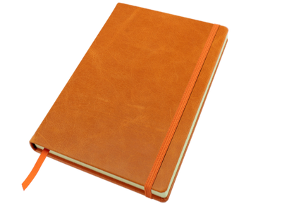 Branded Promotional A5 CASEBOUND NOTE BOOK in Kensington Nappa Leather Jotter in Orange From Concept Incentives.