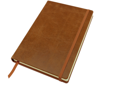 Branded Promotional A5 CASEBOUND NOTE BOOK in Kensington Nappa Leather Jotter in Tan From Concept Incentives.