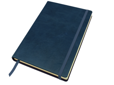 Branded Promotional A5 CASEBOUND NOTE BOOK in Kensington Nappa Leather Jotter in Blue From Concept Incentives.