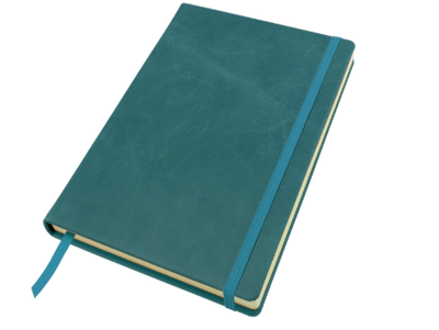 Branded Promotional A5 CASEBOUND NOTE BOOK in Kensington Nappa Leather Jotter in Cyan From Concept Incentives.