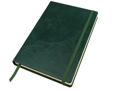 Branded Promotional A5 CASEBOUND NOTE BOOK in Kensington Nappa Leather Jotter in Dark Green From Concept Incentives.