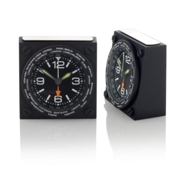 Branded Promotional RADIUS WORLD TIME CLOCK in Black Clock From Concept Incentives.