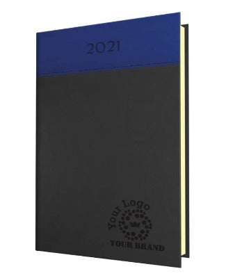 Branded Promotional HORIZON BICOLOUR QUARTO WEEK TO VIEW DESK DIARY in Grey and Blue from Concept Incentives