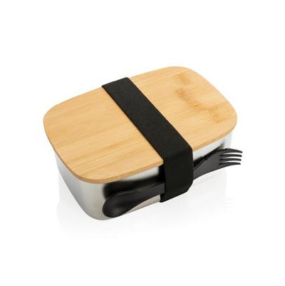 Branded Promotional STAINLESS STEEL LUNCHBOX WITH BAMBOO LID AND SPORK Lunch Box from Concept Incentives