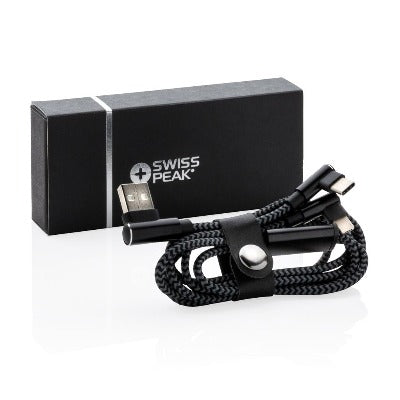 Branded Promotional SWISS PEAK LUXURY 3-IN-1 CABLE in Black Cable From Concept Incentives.