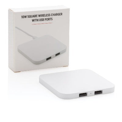 Branded Promotional 10W CORDLESS CHARGER with USB Ports in White Charger From Concept Incentives.