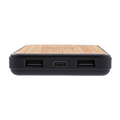 Branded Promotional BAMBOO 8000 MAH CORDLESS CHARGER FASHION POWERBANK in Black Charger From Concept Incentives.