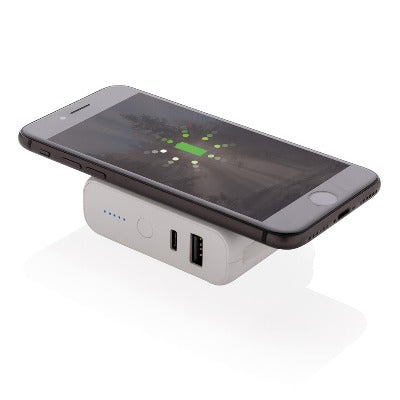 Branded Promotional 5,000 Mah COMPACT CORDLESS CHARGER 5W POWERBANK in White Charger From Concept Incentives.