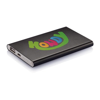Branded Promotional 4000 MAH SLIM POWER BANK Charger in Black From Concept Incentives.