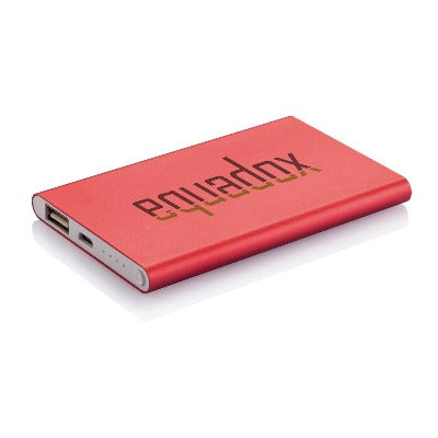 Branded Promotional 4000 MAH SLIM POWER BANK Charger in Red From Concept Incentives.
