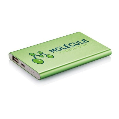 Branded Promotional 4000 MAH SLIM POWER BANK Charger in Green From Concept Incentives.