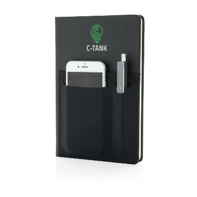 Branded Promotional A5 DELUXE NOTE BOOK with Smart Pockets in Black Jotter From Concept Incentives.